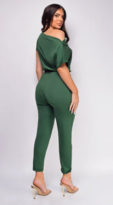 Sera Hunter Green Off Shoulder Jumpsuit